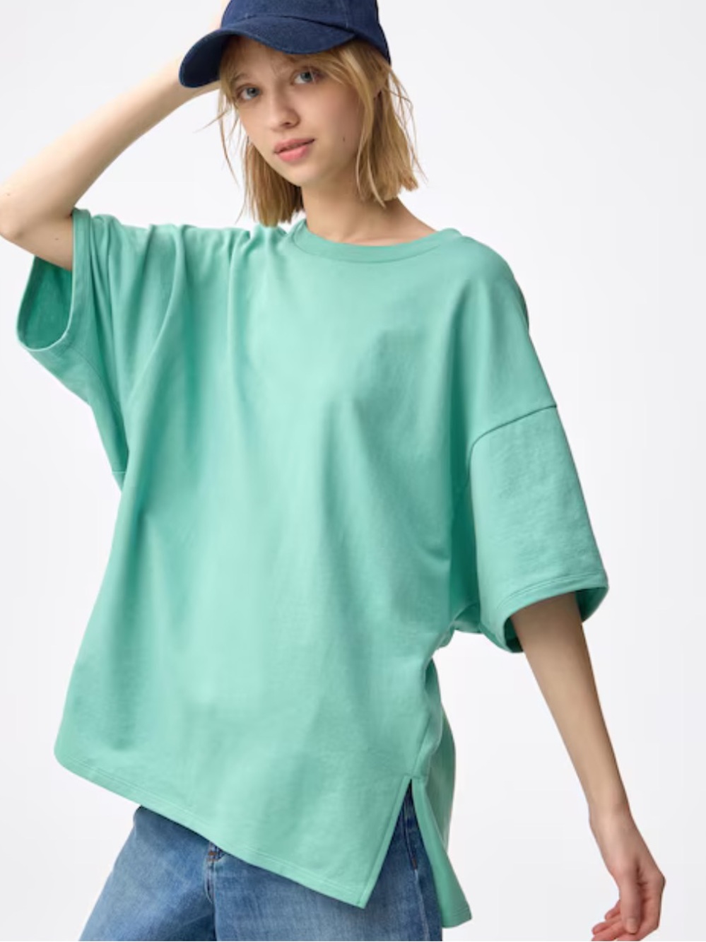 GU Dolman Sleeve Oversized Tee Seafoam Green 60% Cotton Size L